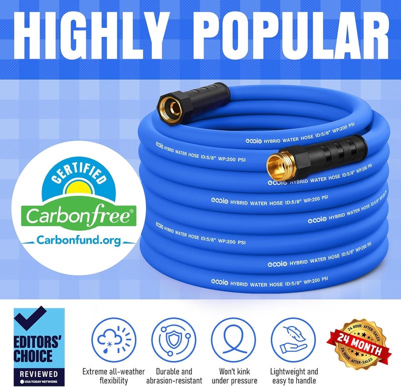 EOOIO Heavy Duty Garden Hose 50 ft, Non-Expanding Flexible Water Hose, Kink Resistant Lightweight Hybrid Hose, Leakproof Hose Male to Female Fittings - Image 3